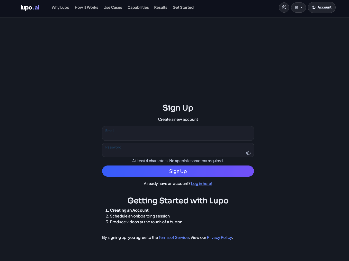 Sign up form