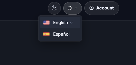 Language switcher open, showing English and Español