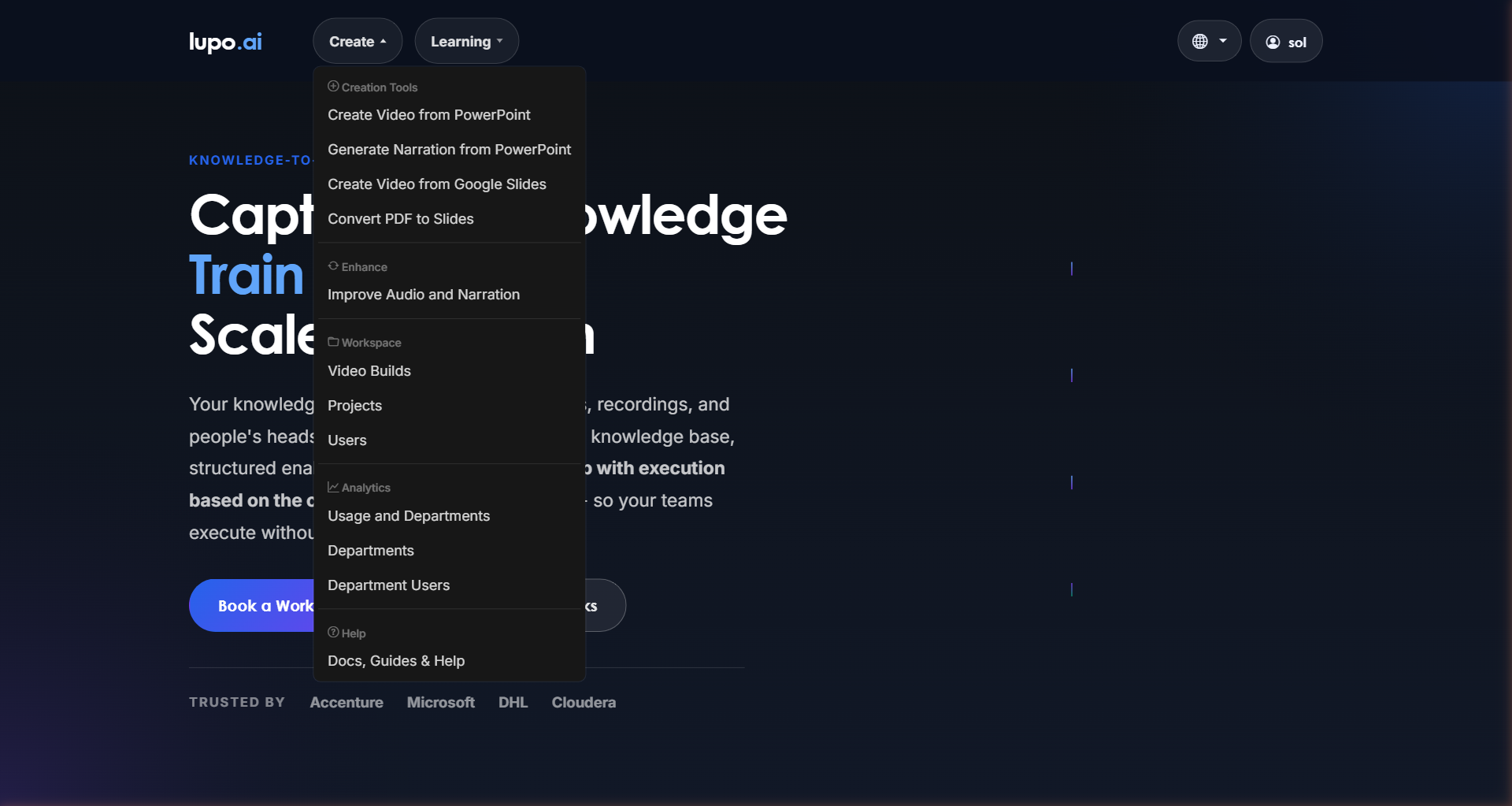 Create menu expanded showing all five creation tools